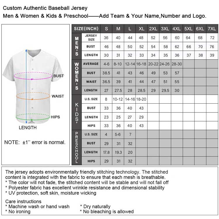 Baseball Uniform Size Charts  For Custom Baseball Uniforms