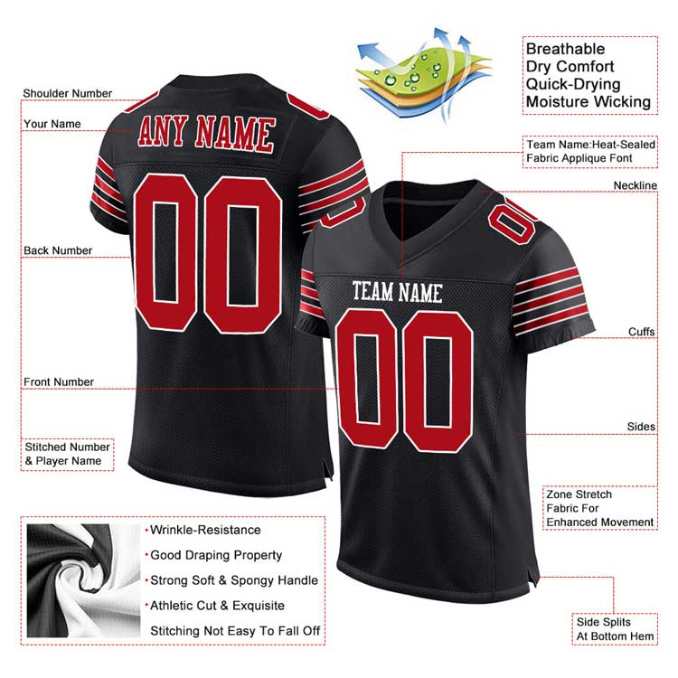 Custom Red White-Gold Mesh Authentic Football Jersey - Personalized ...